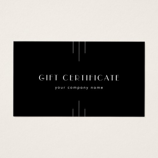 EVERLY Art Deco Black Business Gift Certificate (正面)