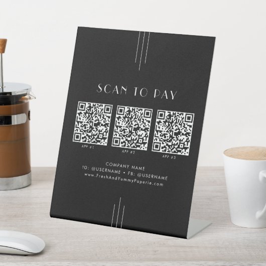 EVERLY Art Deco Black Business QR Code Scan To Pay 台座サイン (インサイチュ)