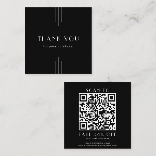 EVERLY Art Deco Black Business QR Code Thank You 割引カード (正面/裏面)