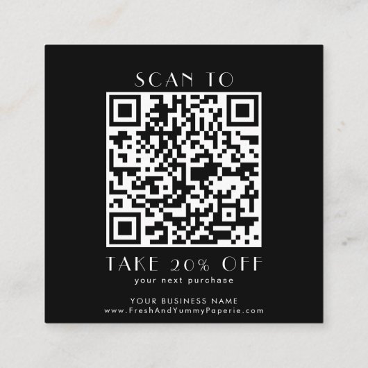 EVERLY Art Deco Black Business QR Code Thank You 割引カード (裏面)