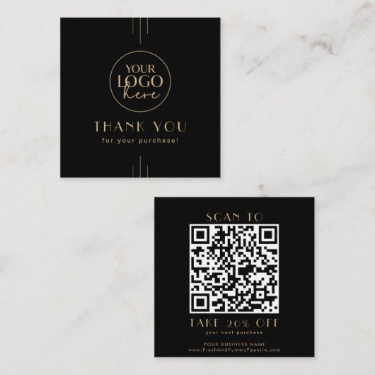 EVERLY Art Deco Black Gold Logo QR Code Thank You 割引カード (正面/裏面)