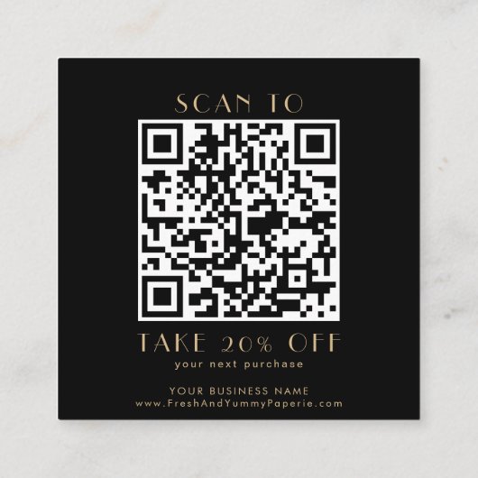 EVERLY Art Deco Black Gold Logo QR Code Thank You 割引カード (裏面)