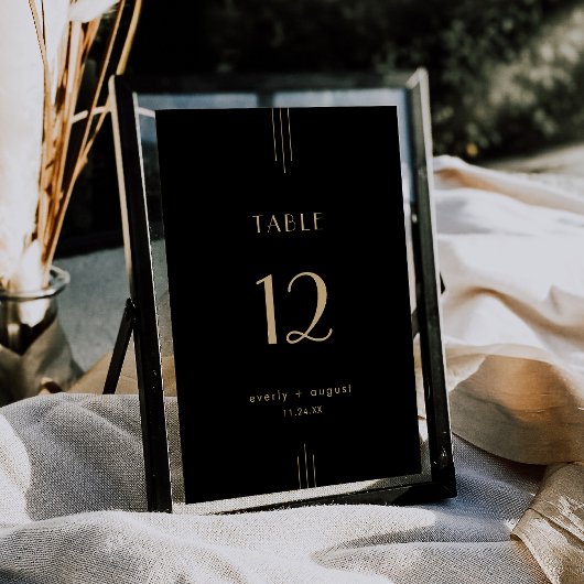 EVERLY Art Deco Black Gold Wedding Table Numbers 招待状
