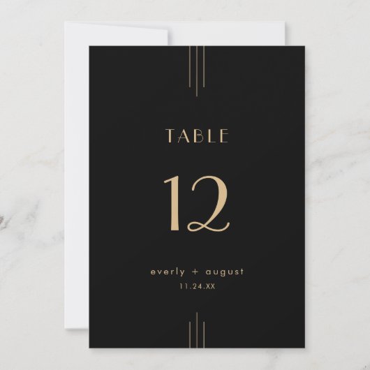 EVERLY Art Deco Black Gold Wedding Table Numbers 招待状 (正面)