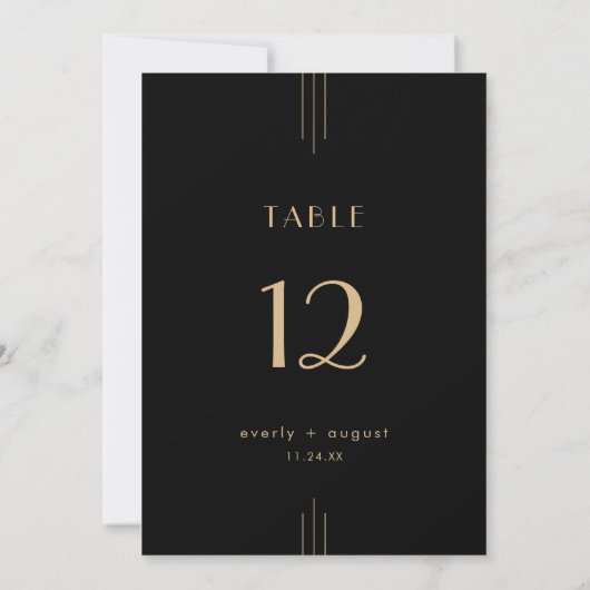 EVERLY Art Deco Black Gold Wedding Table Numbers 招待状 (裏面)