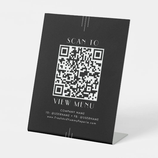 EVERLY Art Deco Black Restaurant Menu QR Code 台座サイン (正面)