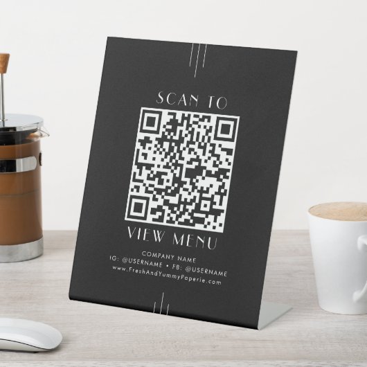 EVERLY Art Deco Black Restaurant Menu QR Code 台座サイン (インサイチュ)
