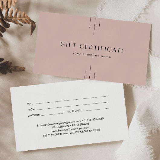 EVERLY Art Deco Blush Business Gift Certificate