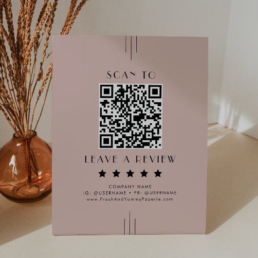 EVERLY Art Deco Blush Pink QR Code Leave A Review 台座サイン