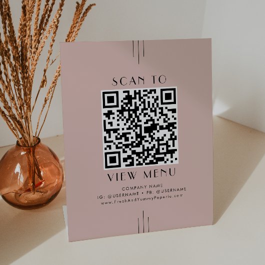 EVERLY Art Deco Blush Pink Restaurant Menu QR Code 台座サイン