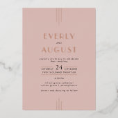 EVERLY Art Deco Blush Pink Rose Gold Foil Wedding 箔招待状 (正面)