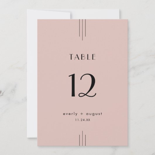 EVERLY Art Deco Blush Pink Wedding Table Numbers 招待状 (正面)