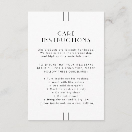 EVERLY Art Deco Business Product Care Instructions エンクロージャーカード (正面)