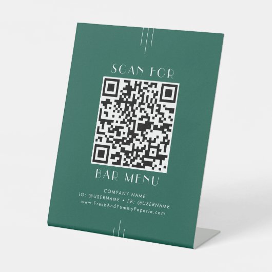 EVERLY Art Deco Emerald Green Bar Menu QR Code 台座サイン (正面)