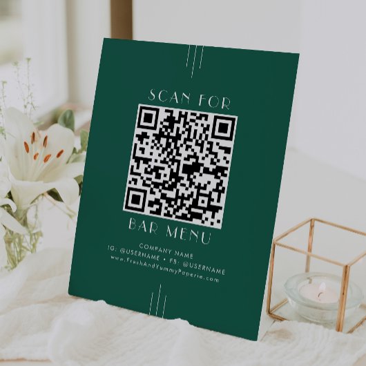 EVERLY Art Deco Emerald Green Bar Menu QR Code 台座サイン