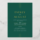 EVERLY Art Deco Emerald Green & Gold Foil Wedding 箔招待状 (正面)