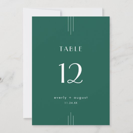 EVERLY Art Deco Emerald Wedding Table Numbers 招待状 (正面)