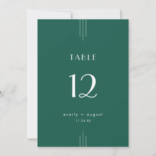 EVERLY Art Deco Emerald Wedding Table Numbers 招待状 (裏面)
