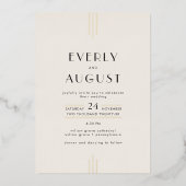 EVERLY Art Deco Ivory Black and Gold Foil Wedding 箔招待状 (正面)