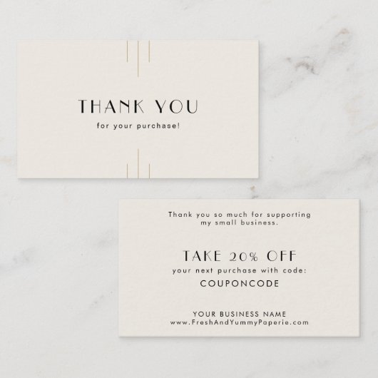 EVERLY Art Deco Ivory Black Business Thank You 割引カード (正面/裏面)