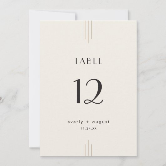 EVERLY Art Deco Ivory Black Wedding Table Numbers 招待状 (正面)
