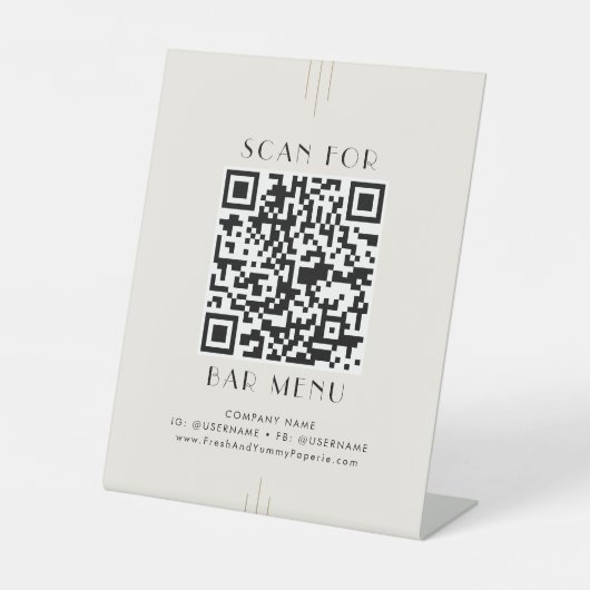 EVERLY Art Deco Ivory Gold Black Bar Menu QR Code 台座サイン (正面)