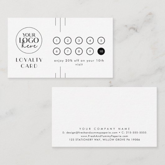 EVERLY Art Deco Logo Business Reward 10 Punch ロイヤリティカード (正面/裏面)