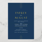 EVERLY Art Deco Navy Blue and Gold Foil Wedding 箔招待状 (正面)