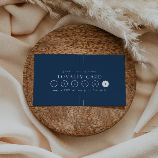 EVERLY Art Deco Navy Blue Business Reward 6 Punch ロイヤリティカード