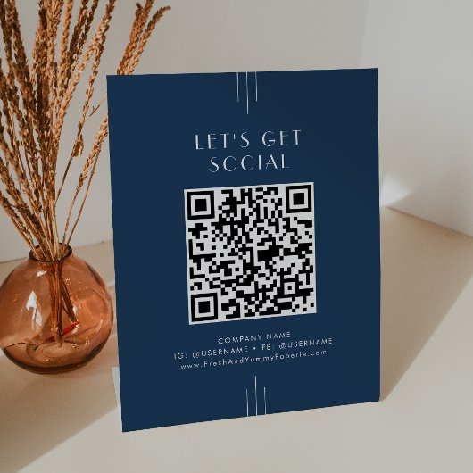 EVERLY Art Deco Navy Blue Let's Get Social Media 台座サイン