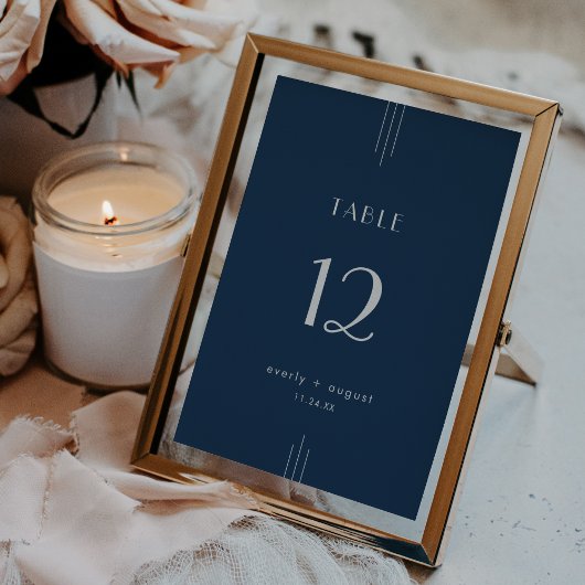 EVERLY Art Deco Navy Blue Wedding Table Numbers 招待状