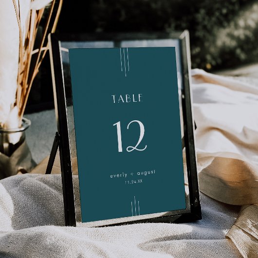 EVERLY Art Deco Peacock Teal Wedding Table Numbers 招待状