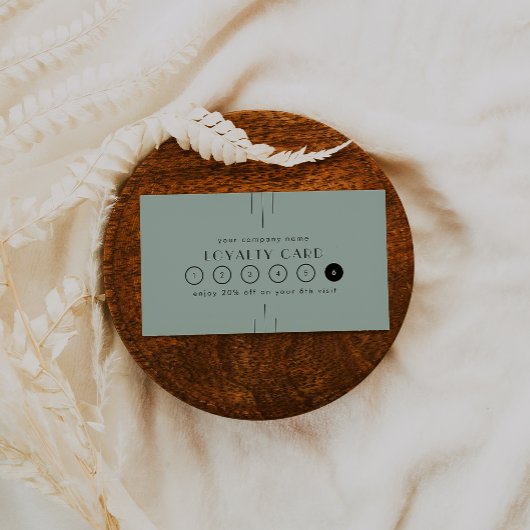 EVERLY Art Deco Sage Green Business Reward 6 Punch ロイヤリティカード