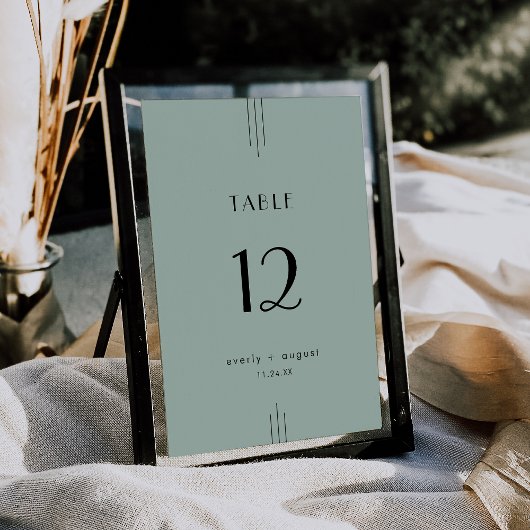 EVERLY Art Deco Sage Green Wedding Table Numbers 招待状