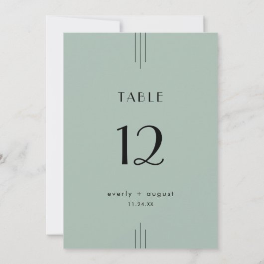 EVERLY Art Deco Sage Green Wedding Table Numbers 招待状 (裏面)