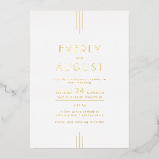 EVERLY Art Deco Simple Geometric Gold Foil Wedding 箔招待状 (正面)