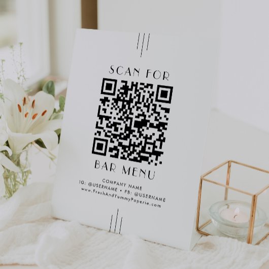EVERLY Art Deco White Black Bar Menu QR Code 台座サイン