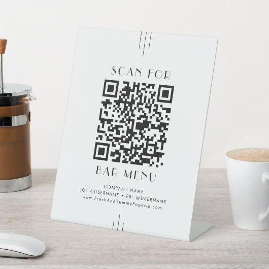 EVERLY Art Deco White Black Bar Menu QR Code 台座サイン (インサイチュ)