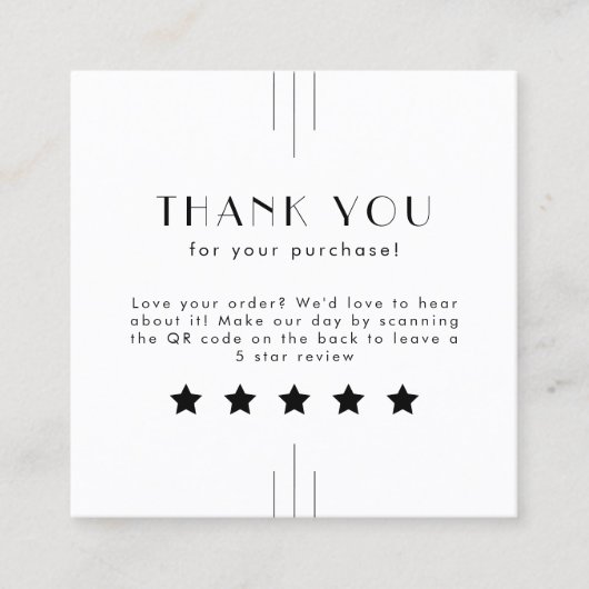 EVERLY Art Deco White Black QR Code Leave A Review スクエア名刺 (正面)