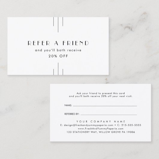 EVERLY Art Deco White Black Refer A Friend 紹介カード (正面/裏面)