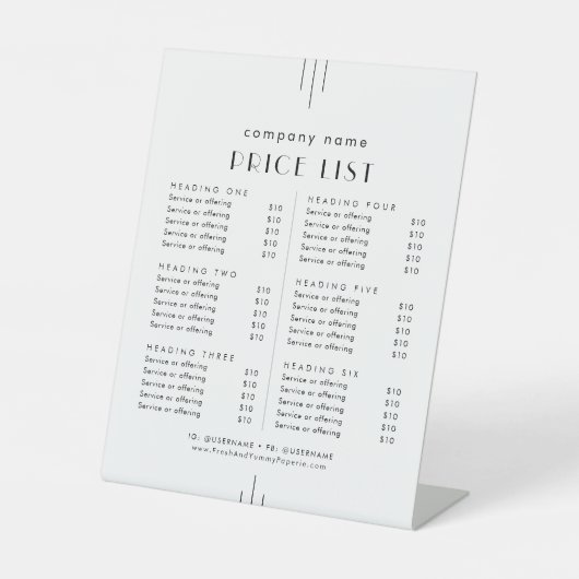EVERLY Art Deco White Business Services Price List 台座サイン (正面)