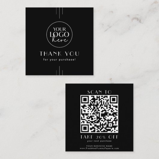 EVERLY Black Business Logo QR Code Thank You 割引カード (正面/裏面)
