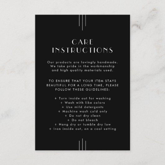 EVERLY Black Business Product Care Instructions エンクロージャーカード (正面)