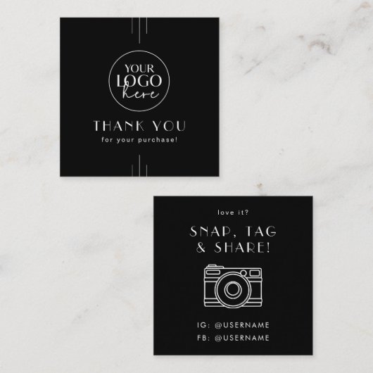 EVERLY Black Logo Social Media Share Thank You スクエア名刺 (正面/裏面)