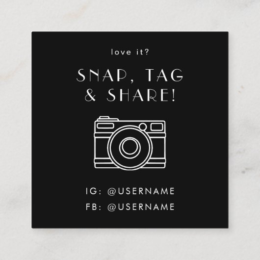 EVERLY Black Social Media Snap Share Thank You スクエア名刺 (裏面)