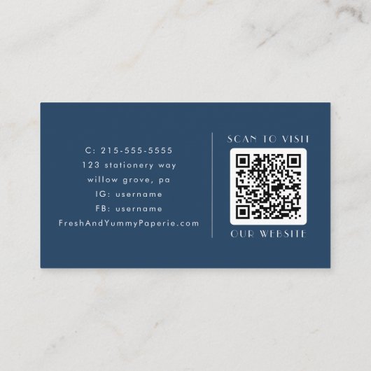 EVERLY Classic Modern Art Deco Navy Blue QR Code 名刺 (裏面)