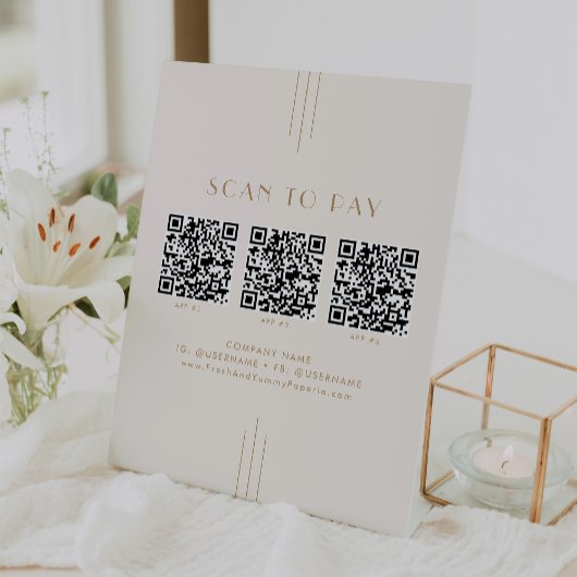EVERLY Cream and Gold Business QR Code Scan To Pay 台座サイン