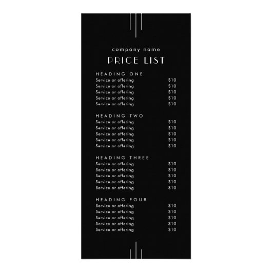EVERLY Dark Black Double Sided Business Price List ラックカード (正面)
