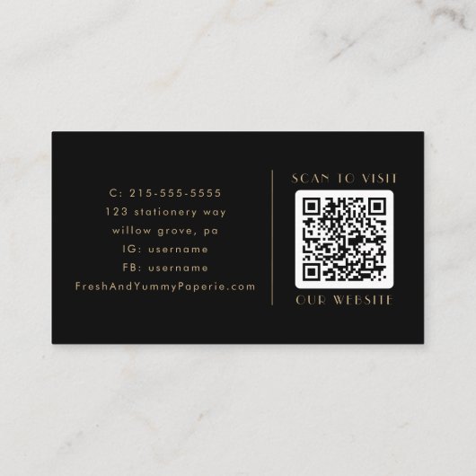 EVERLY Elegant Art Deco Black and Gold QR Code 名刺 (裏面)