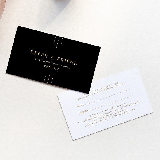 EVERLY Elegant Art Deco Black Gold Refer A Friend 紹介カード